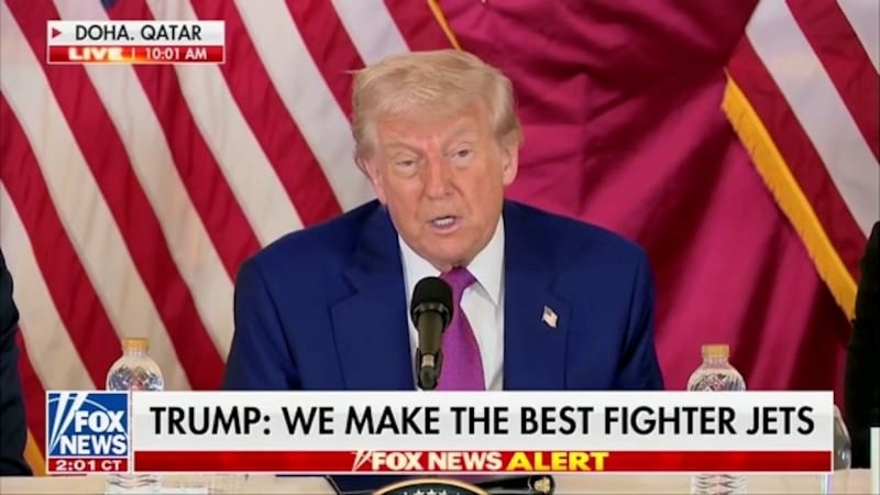 President Donald J. Trump speaks at a press conference in Qatar.