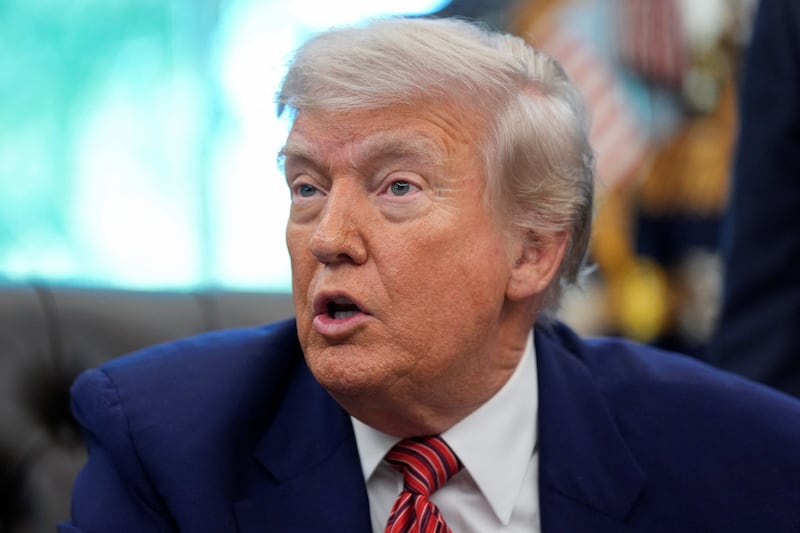 President Donald Trump speaking in the Oval Office where he signed executive orders dealing with nuclear energy on May 23, 2025.