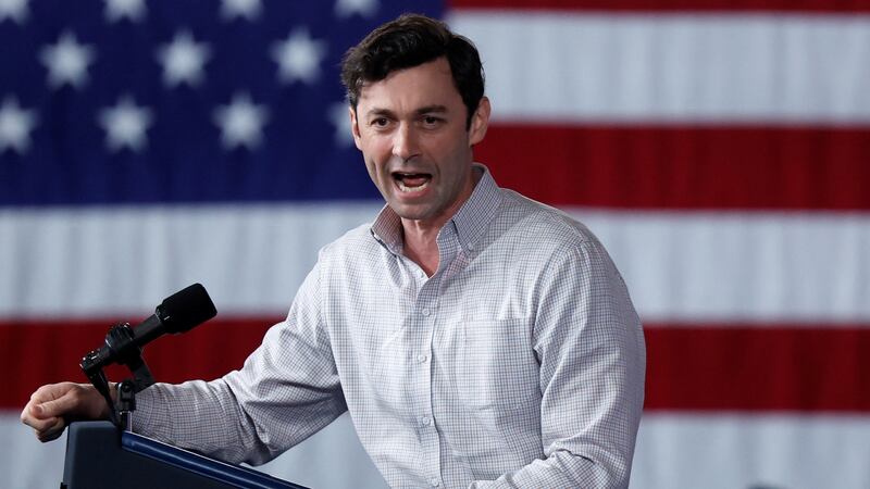 U.S. Senator Jon Ossoff speaks during Joe Biden's campaign event at Pullman Yards in Atlanta, Georgia.