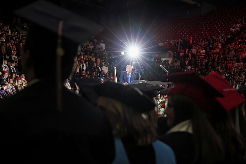 U.S. President Donald Trump delivers a commencement address at the University of Alabama in Tuscaloosa, Alabama, U.S., May 1, 2025.