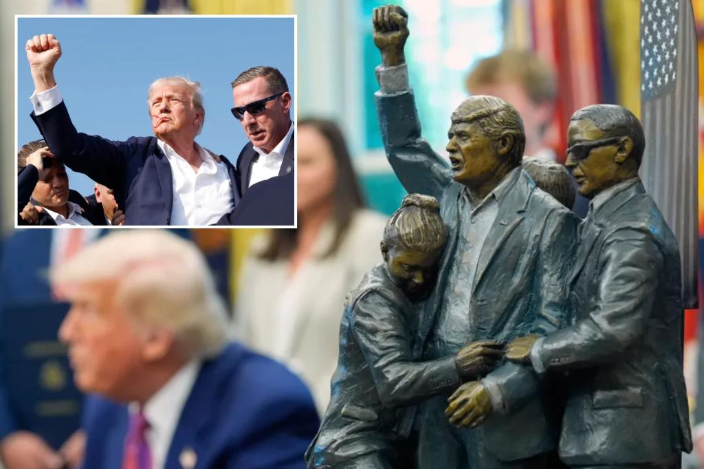 Trump adorns Oval Office with statue depicting Butler assassination attempt — as artist plans massive 9-foot sculpture