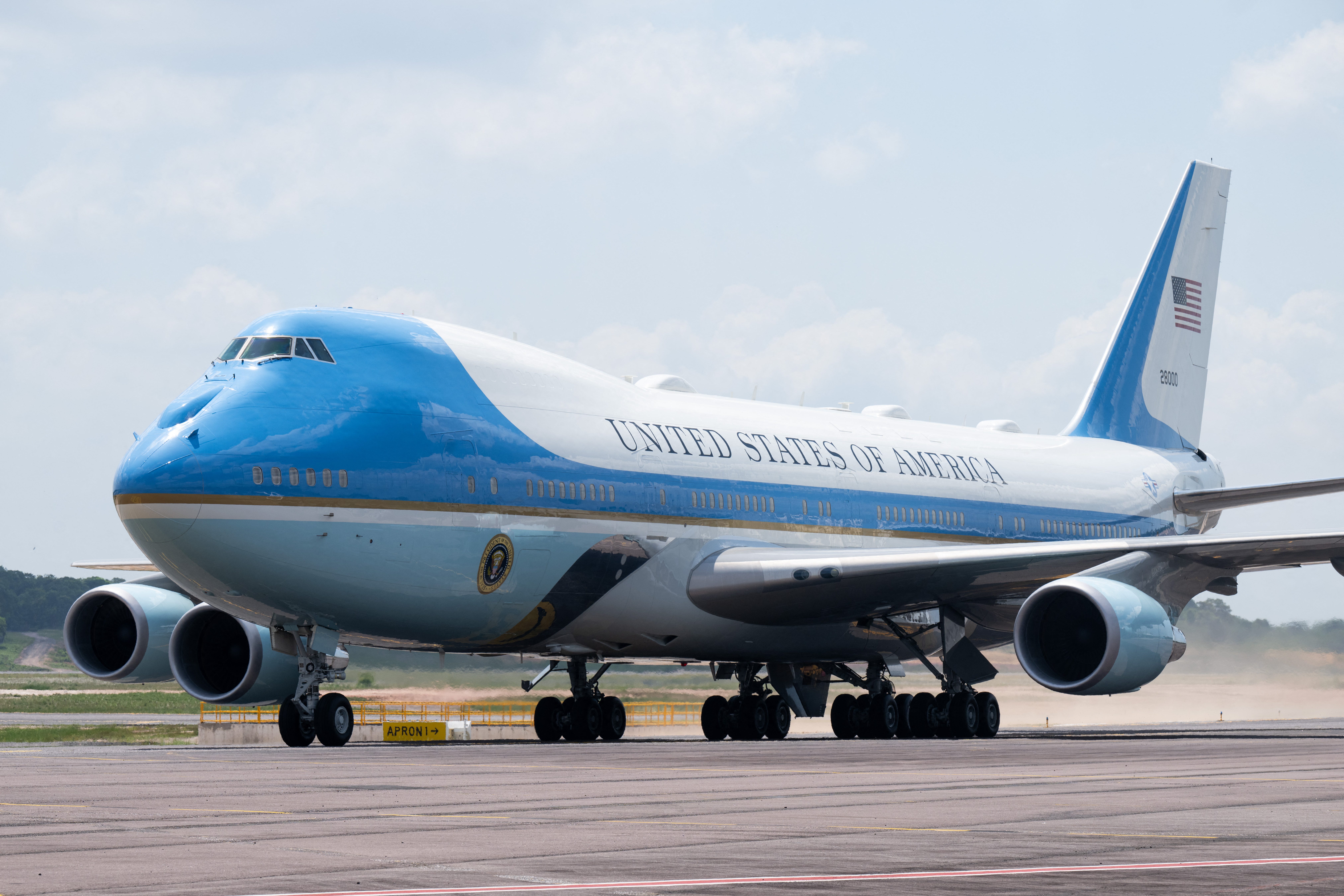 A Boeing 747 airplane that serves as Air Force One when the President of the United States is aboard,