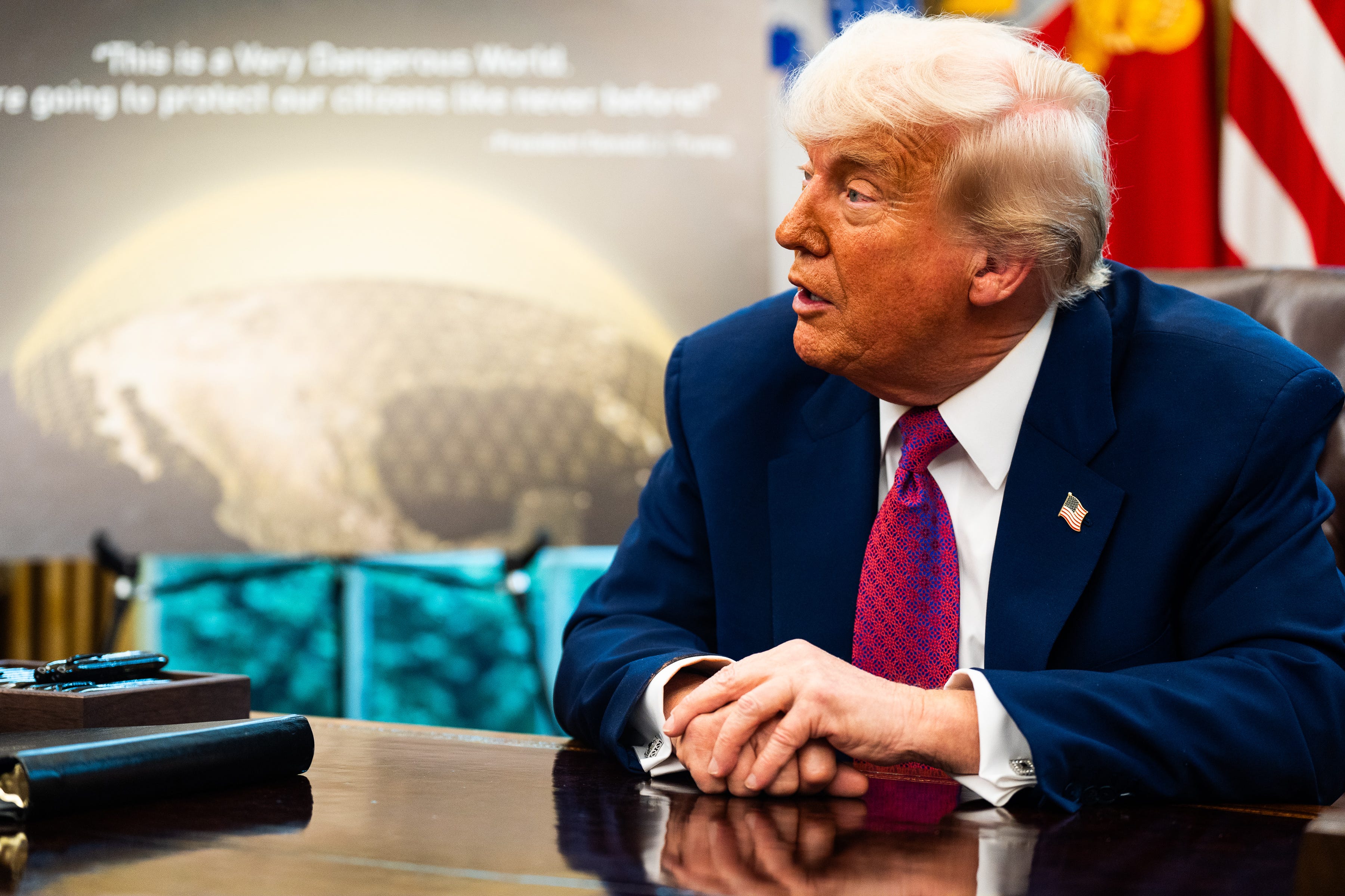 US President Donald Trump, during an announcement of plans for the Golden Dome defense system in the Oval Office of the White House on Tuesday, May 20, 2025.