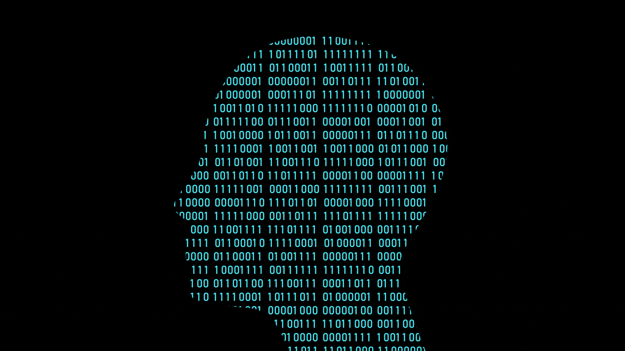 Animation of a person's silhouette with computer code running through it