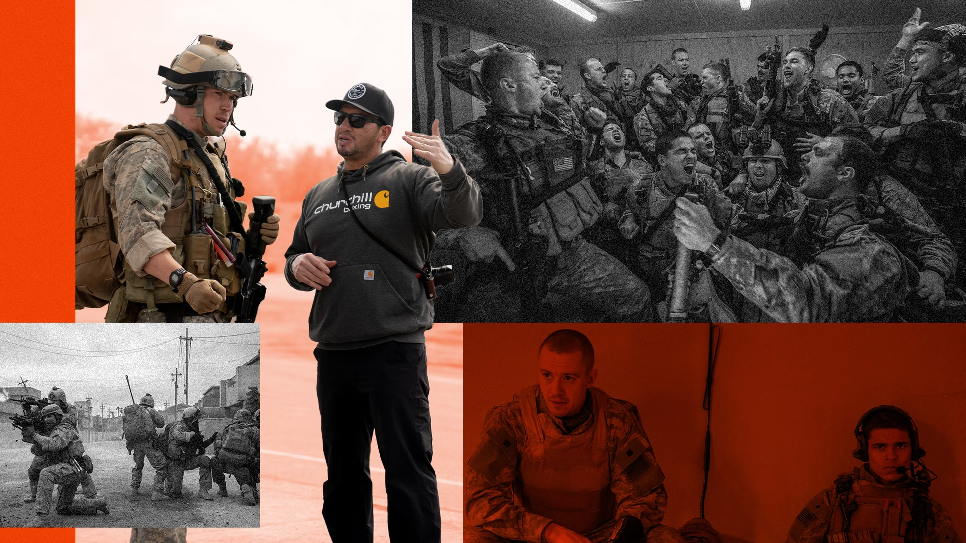 Photos from Warfare and BTS stills of the directors
