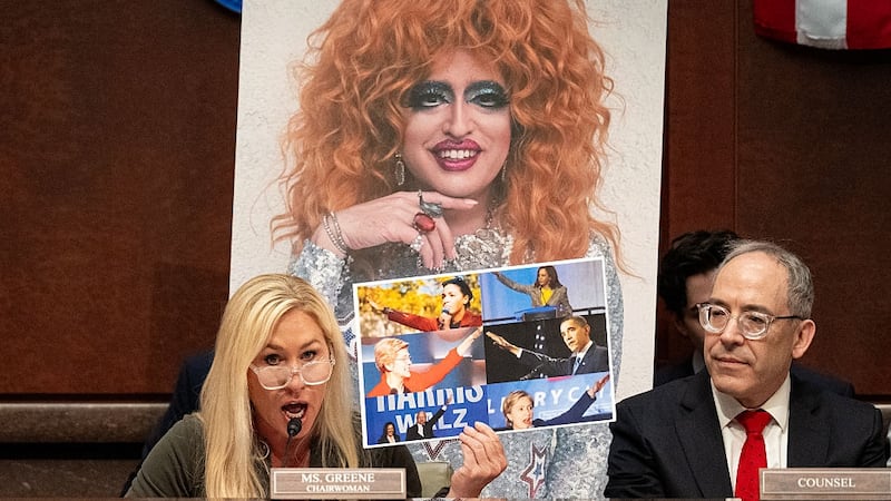 Rep. Marjorie Taylor Greene singled out a drag queen known as Lil Miss Hot Mess during a House Oversight and Government Reform Subcommittee meeting Wednesday.