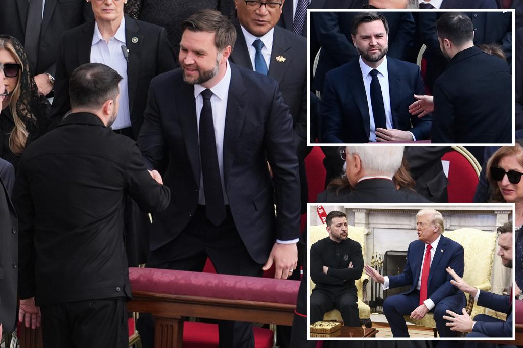 Vance and Zelensky shake hands at Pope Leo XIV’s inaugural mass — in first encounter since Oval Office blow-up