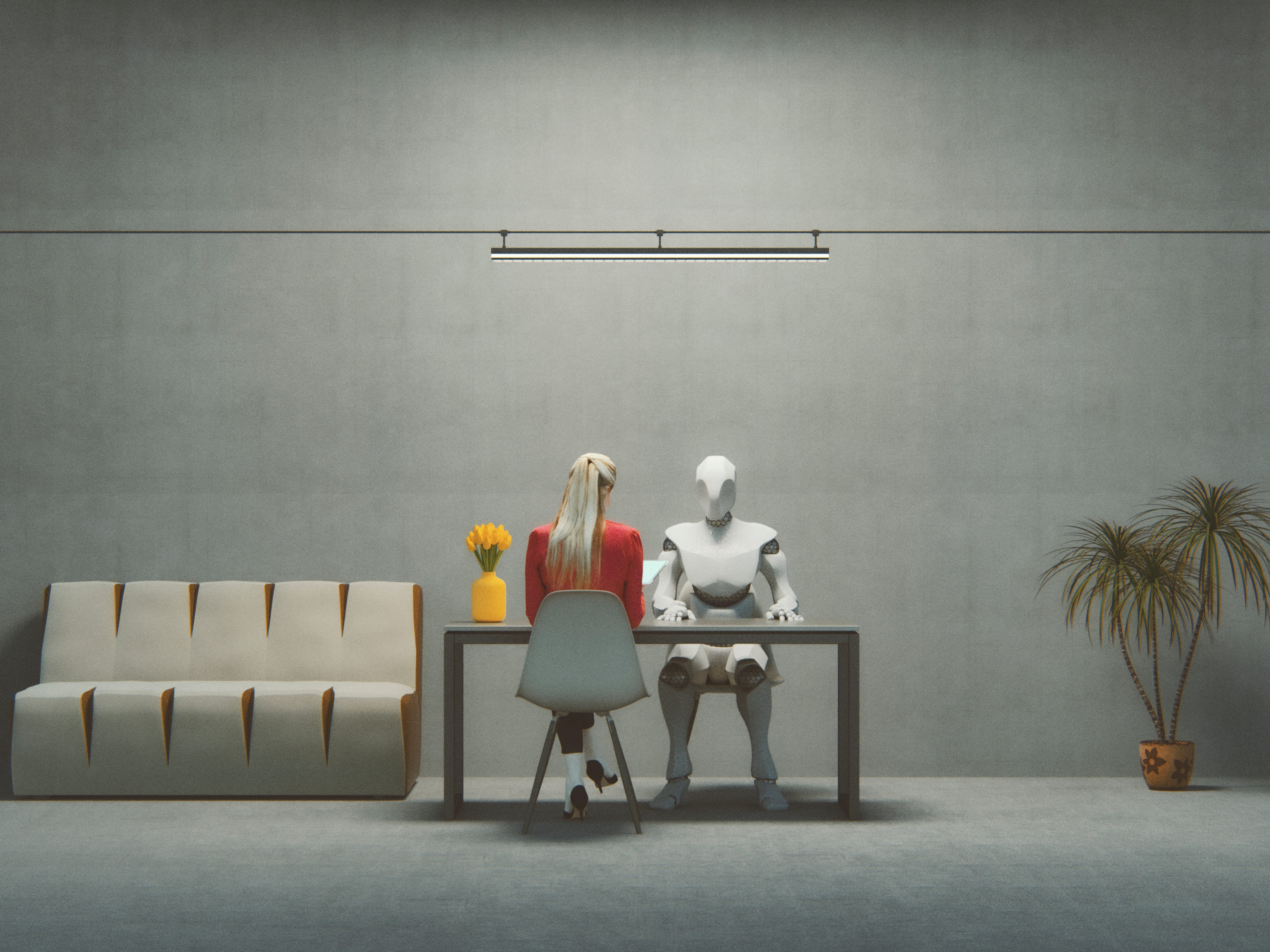 A woman and a robot, AI interview