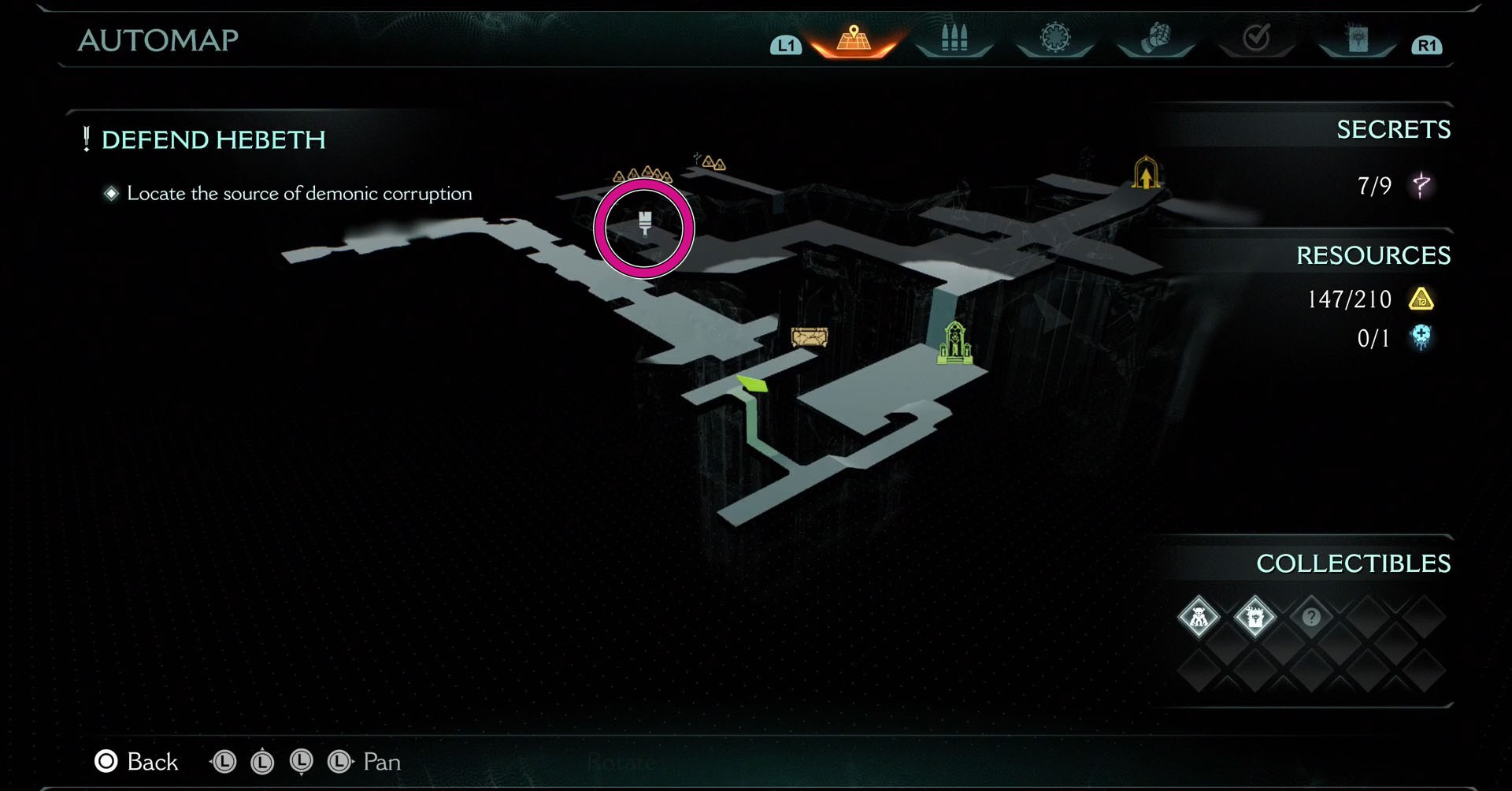 Map of Hebeth showing the location of the skin for the Shredder gun in Doom: The Dark Ages.