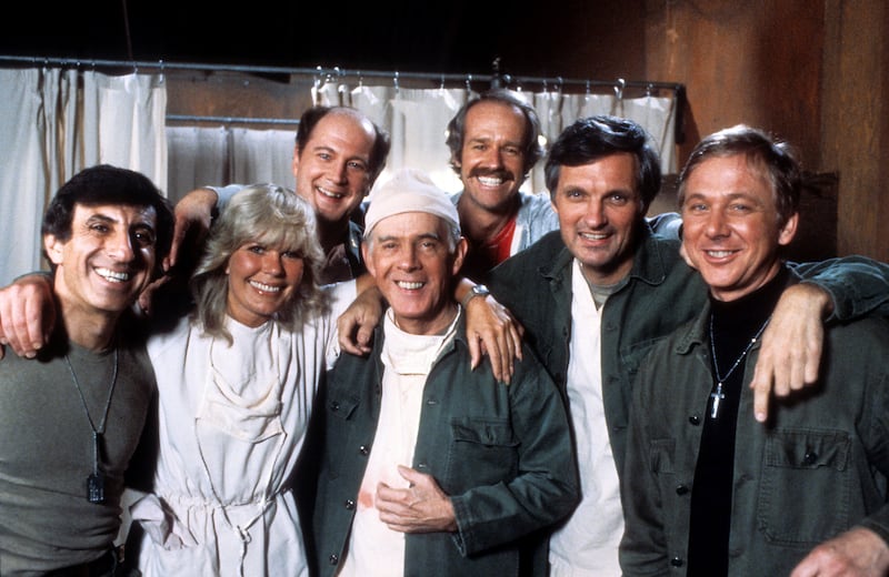 Jamie Farr, Loretta Swit, David Ogden Stiers, Harry Morgan, Mike Farrell, Alan Alda, and William Christopher in 1978.