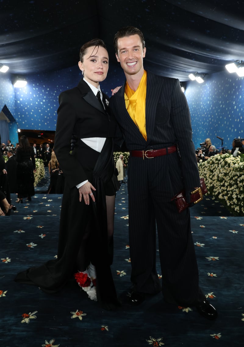 NEW YORK, NEW YORK - MAY 05: (L-R) Aimee Lou Wood and Patrick Schwarzenegger attend the 2025 Met Gala Celebrating "Superfine: Tailoring Black Style" at Metropolitan Museum of Art on May 05, 2025 in New York City. (Photo by Kevin Mazur/MG25/Getty Images for The Met Museum/Vogue)