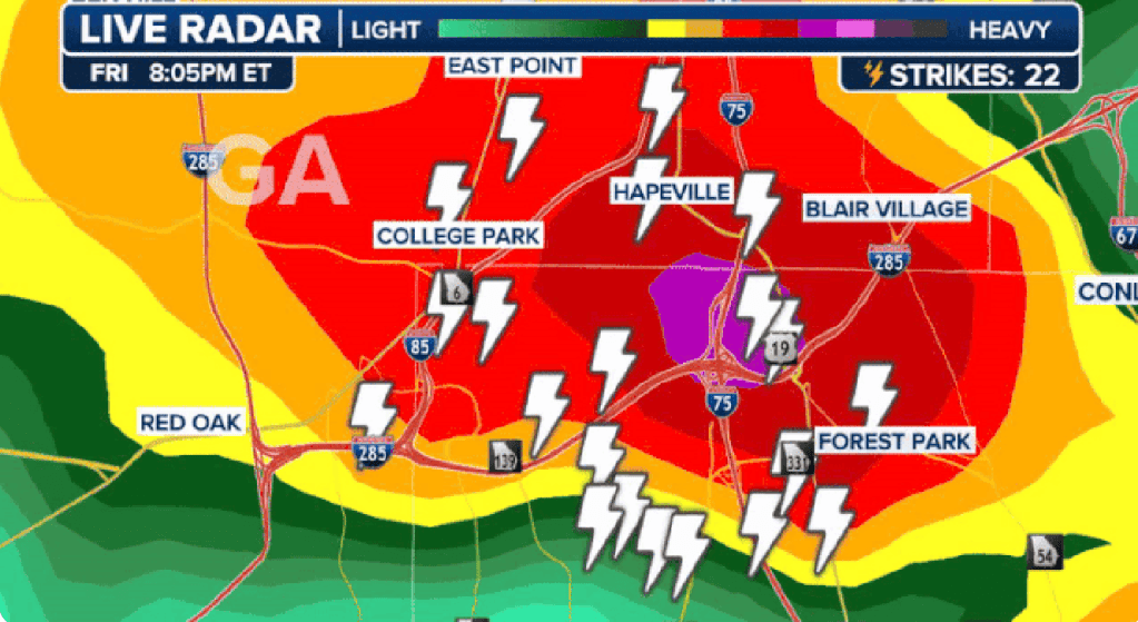 The weather radar over Hartsfield-Jackson Atlanta International Airport on June 27, 2025.