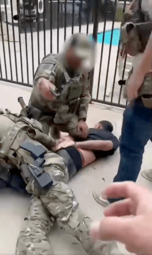 After taking him down, officers removed a knife from the man.