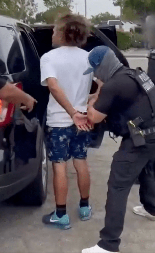 Officers detain a third man in the video released by the US Immigration and Customs Enforcement X account.