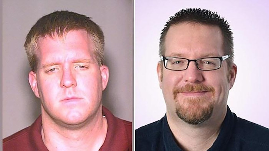 Two photos of Lutts, showing his 1998 mugshot and a more recent headshot.