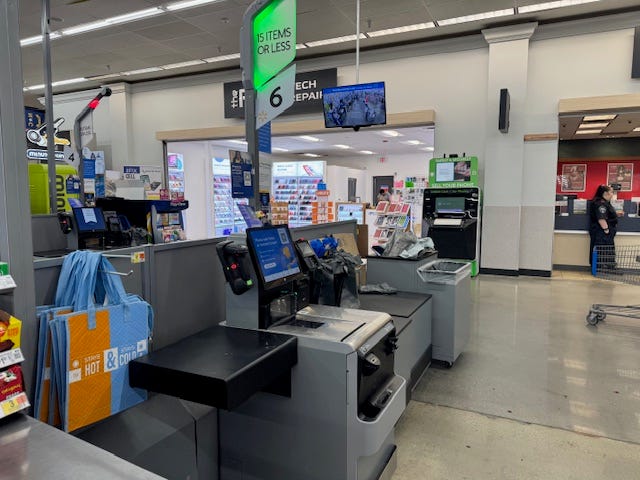 Self-checkout area at Walmart