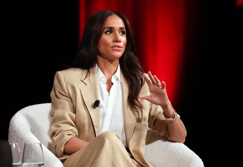 NEW YORK, NEW YORK - APRIL 23: Meghan, Duchess of Sussex speaks onstage during the 2025 TIME100 Summit at Jazz at Lincoln Center on April 23, 2025 in New York City.  (Photo by Jemal Countess/Getty Images for TIME)