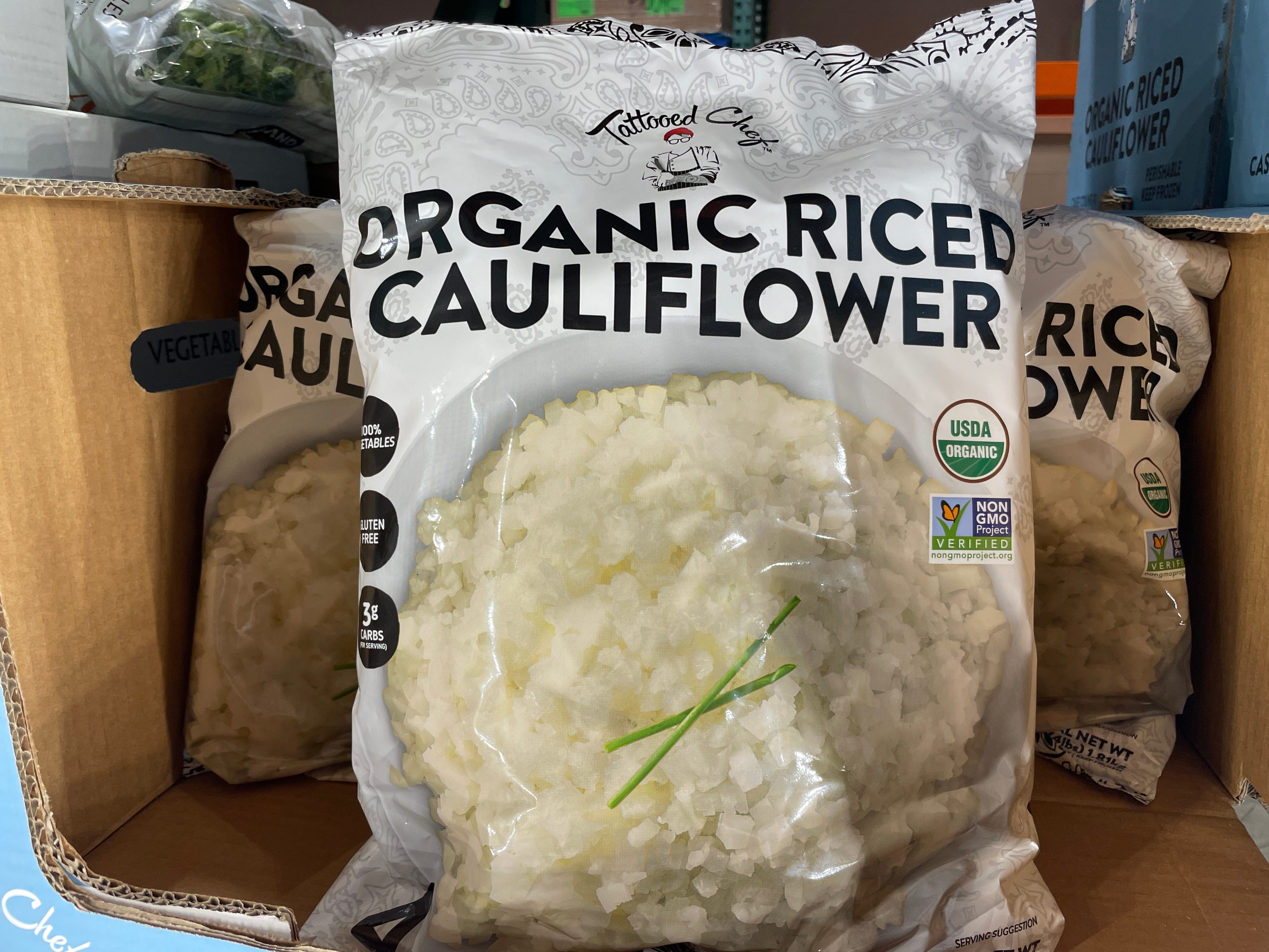 Organic riced cauliflower bag at Costco 