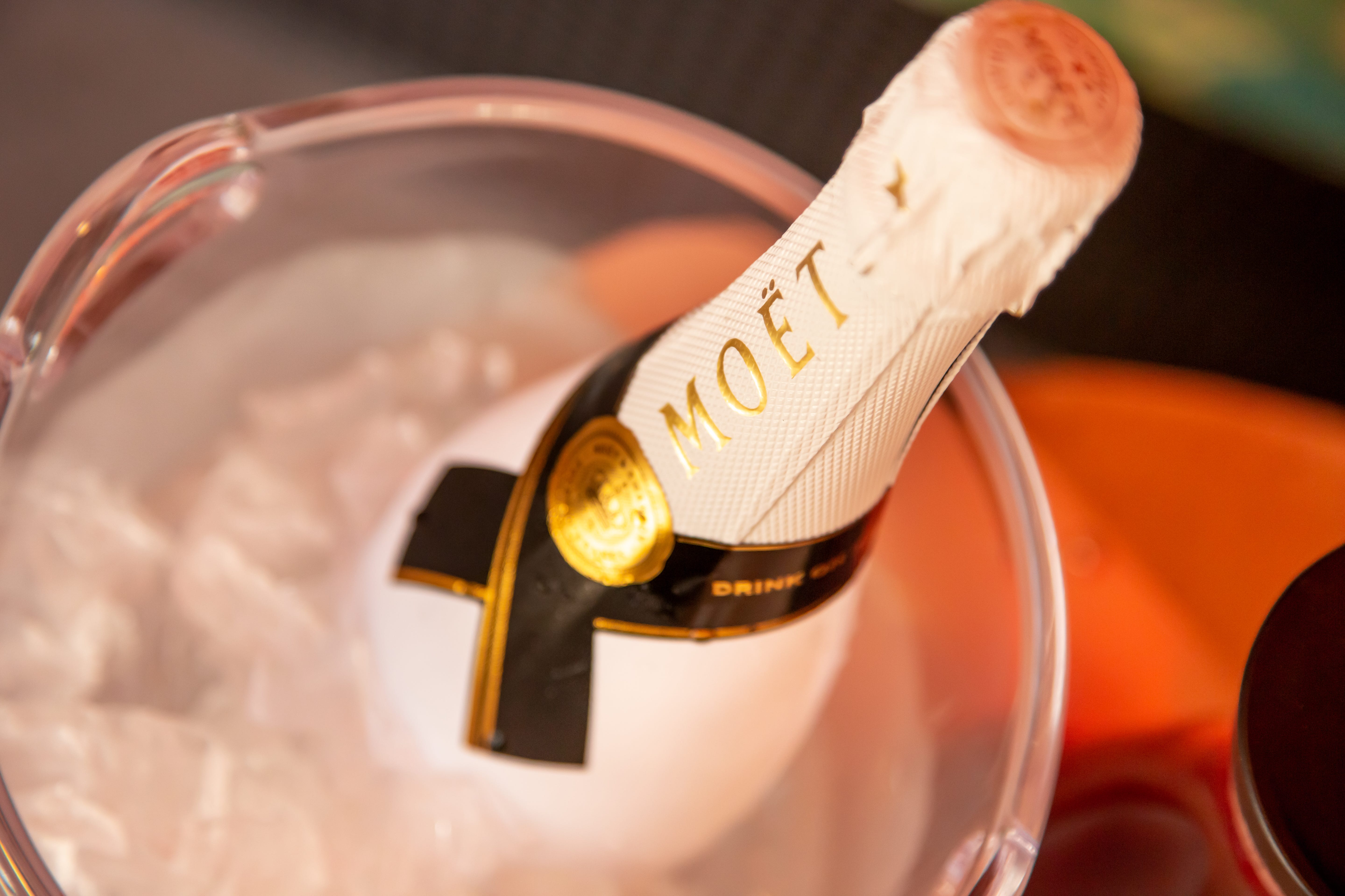 Bottle of Moet champagne in an ice bucket