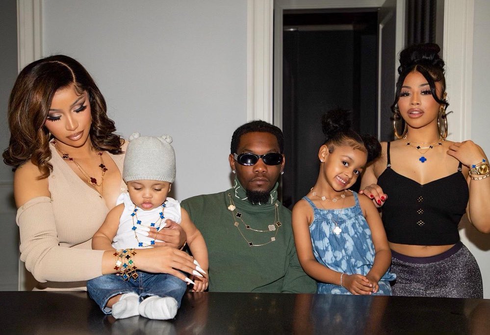 Cardi B and Offset with their kids and Hennessy