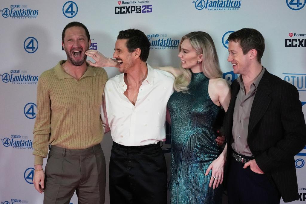 Ebon Moss-Bachrach, Pedro Pascal, Vanessa Kirby, and Joseph Quinn, attend a photocall for¨The Fantastic Four