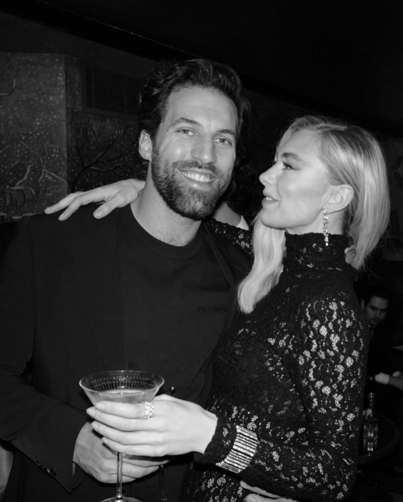 A black-and-white photo of Vanessa Kirby and Paul Rabil
