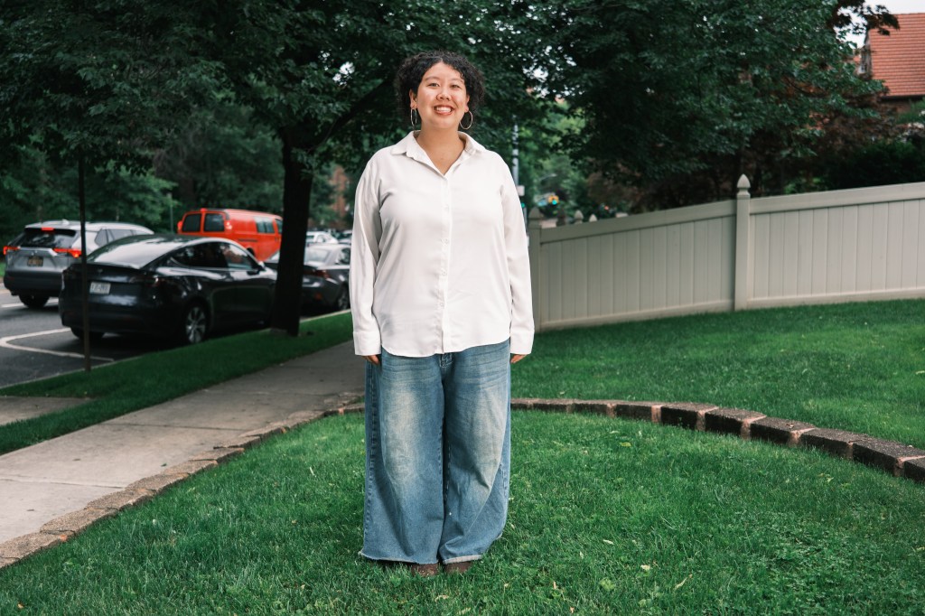 Lin in her front yard. 