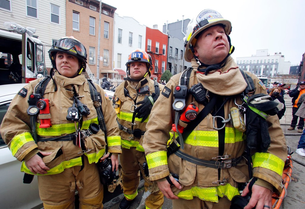 FDNY members at the scene of the fire in Bushwick.