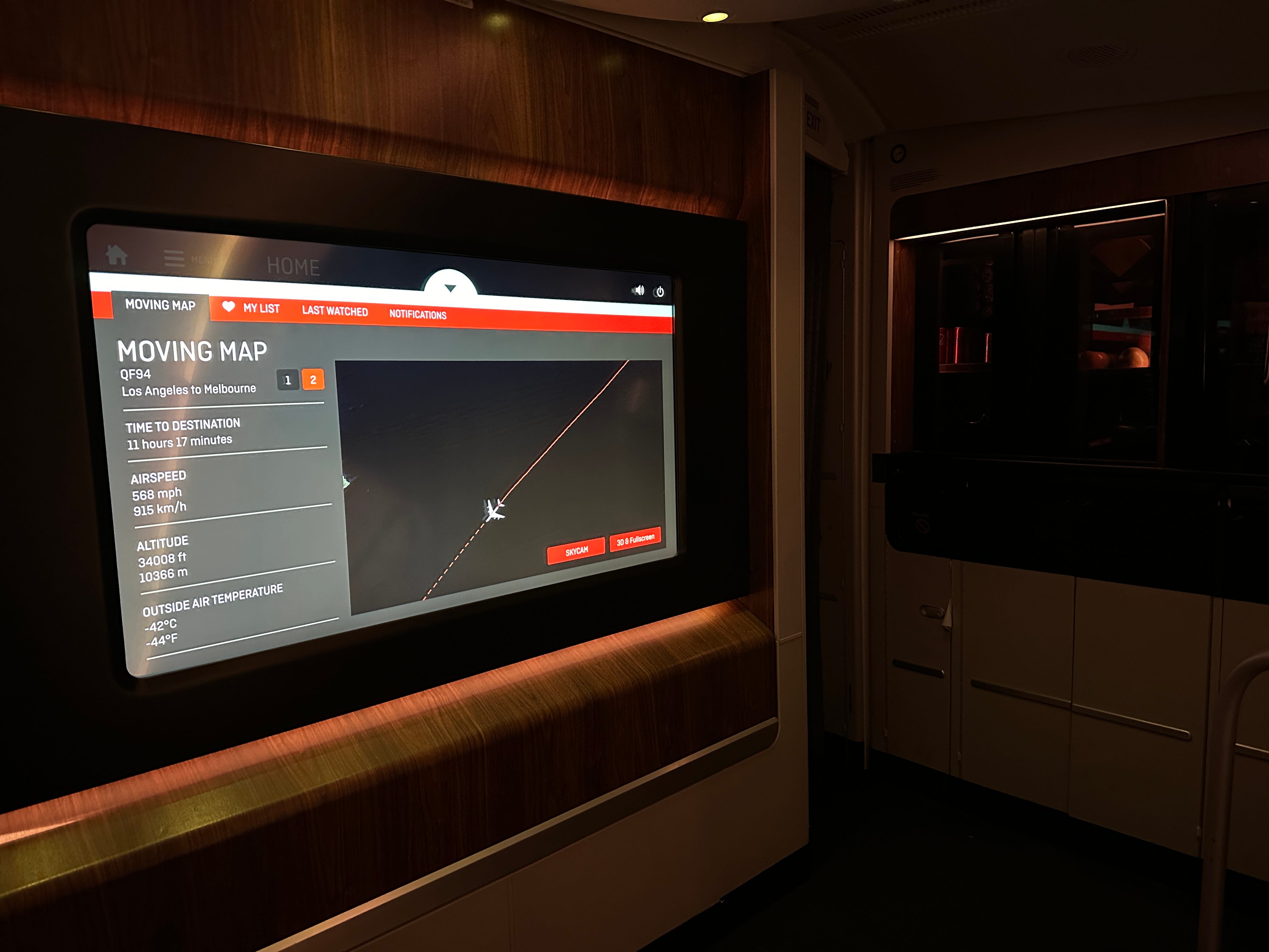 Flight map on screen on Qantas Airline flight