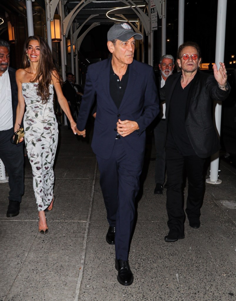 Amal Clooney, George Clooney and Bono out in New York City