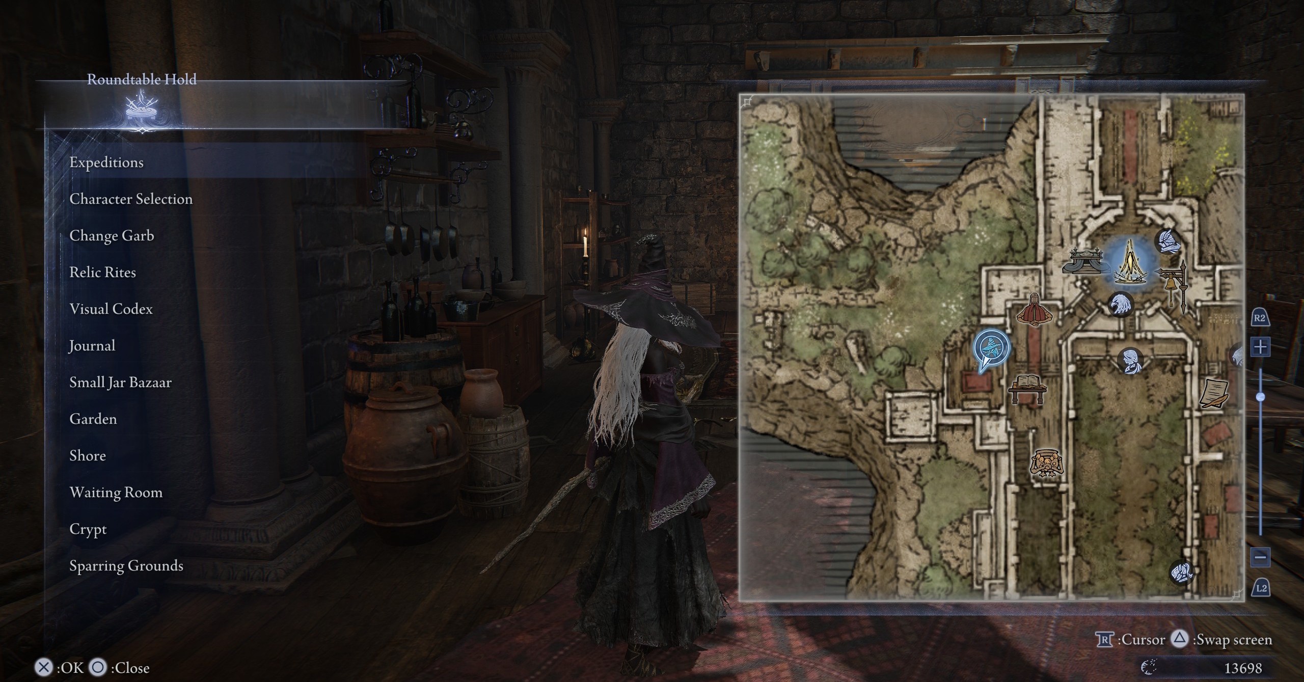 The Recluse in Elden Ring Nightreign, in the Roundtable Hold’s dining room
