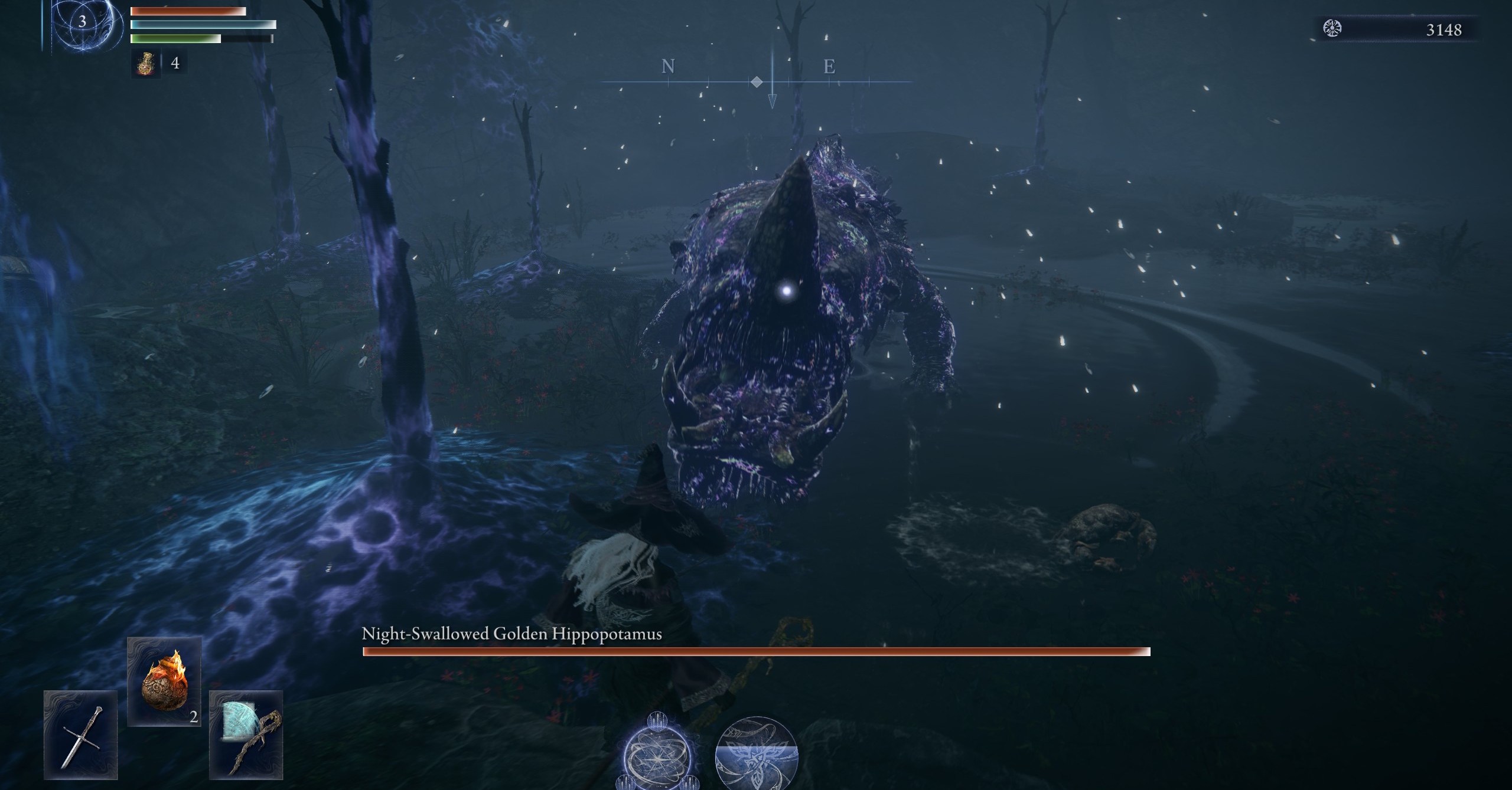 A Night-Swallowed Golden Hippopotamus in Elden Ring Nightreign