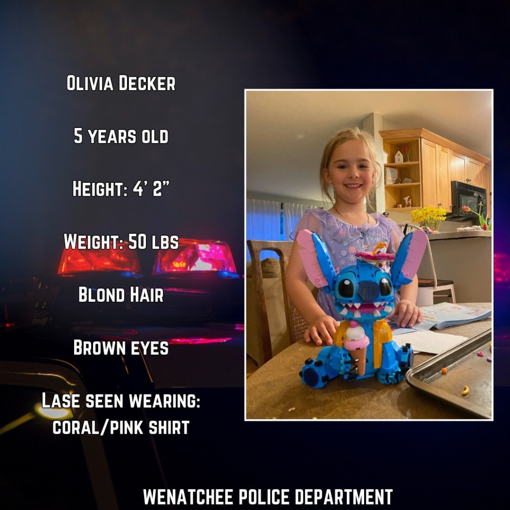 Police are asking for the public's help finding Olivia Decker, 5, who was last seen with her two older sisters after an arranged visitation with their homeless father. 