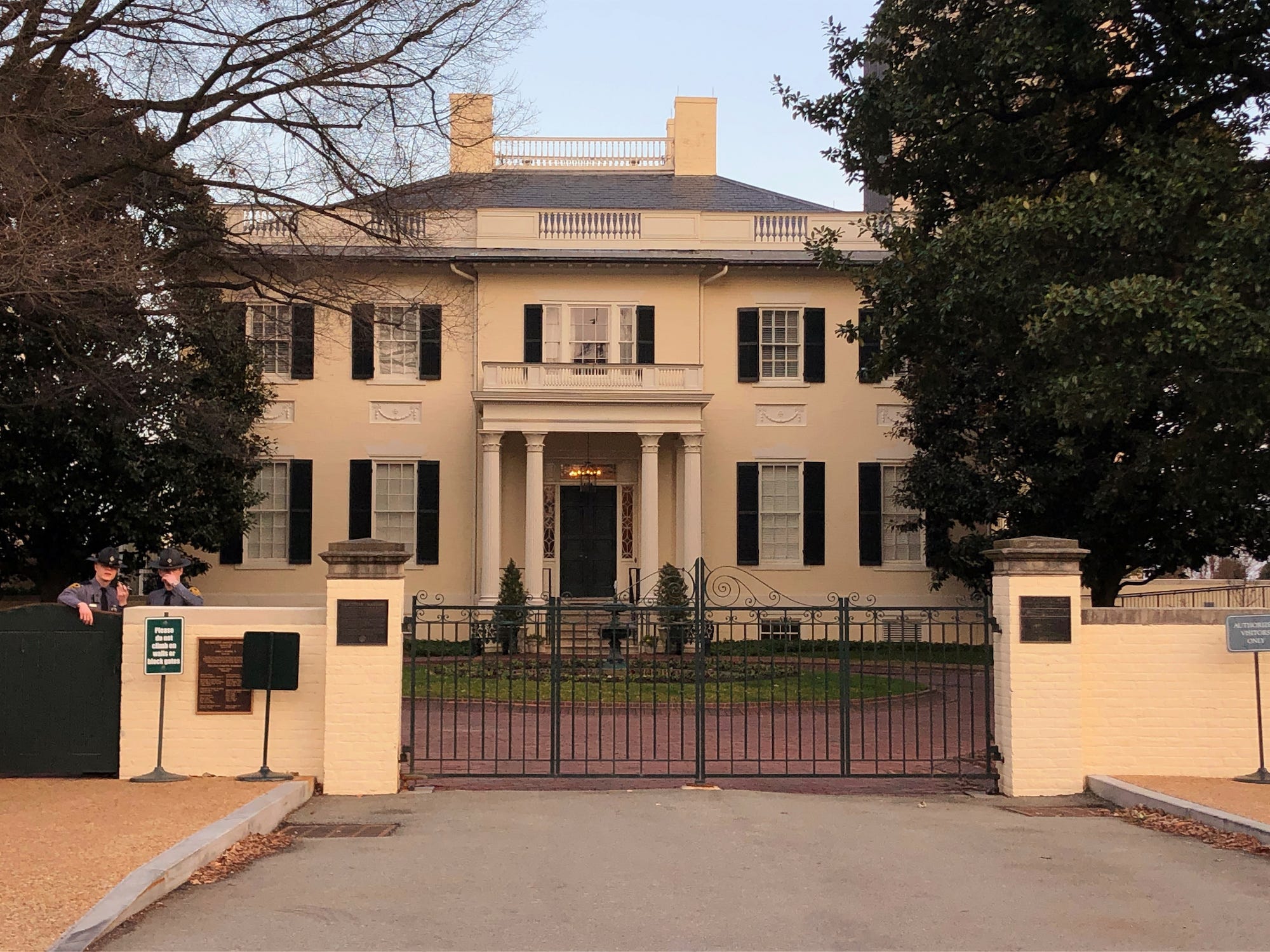 Virginia state troopers stand outside governor's mansion in Richmond, Virginia