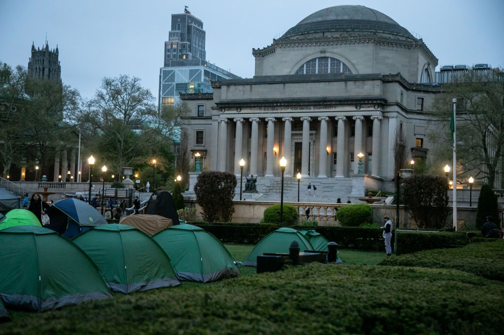 Pro-Gaza activists camping on the lawn of Columbia University in New York City.