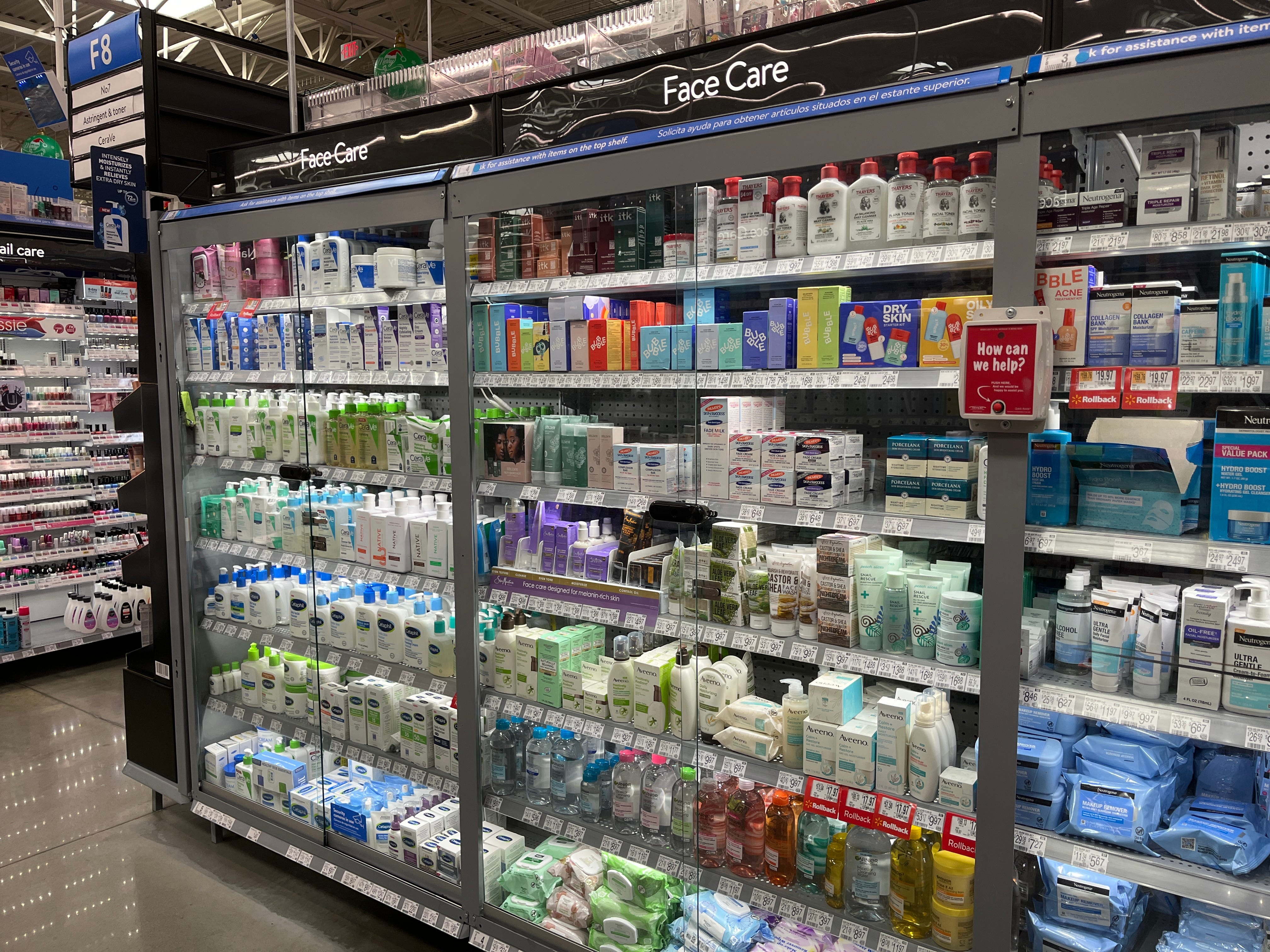 Skincare products at Walmart in New Jersey.