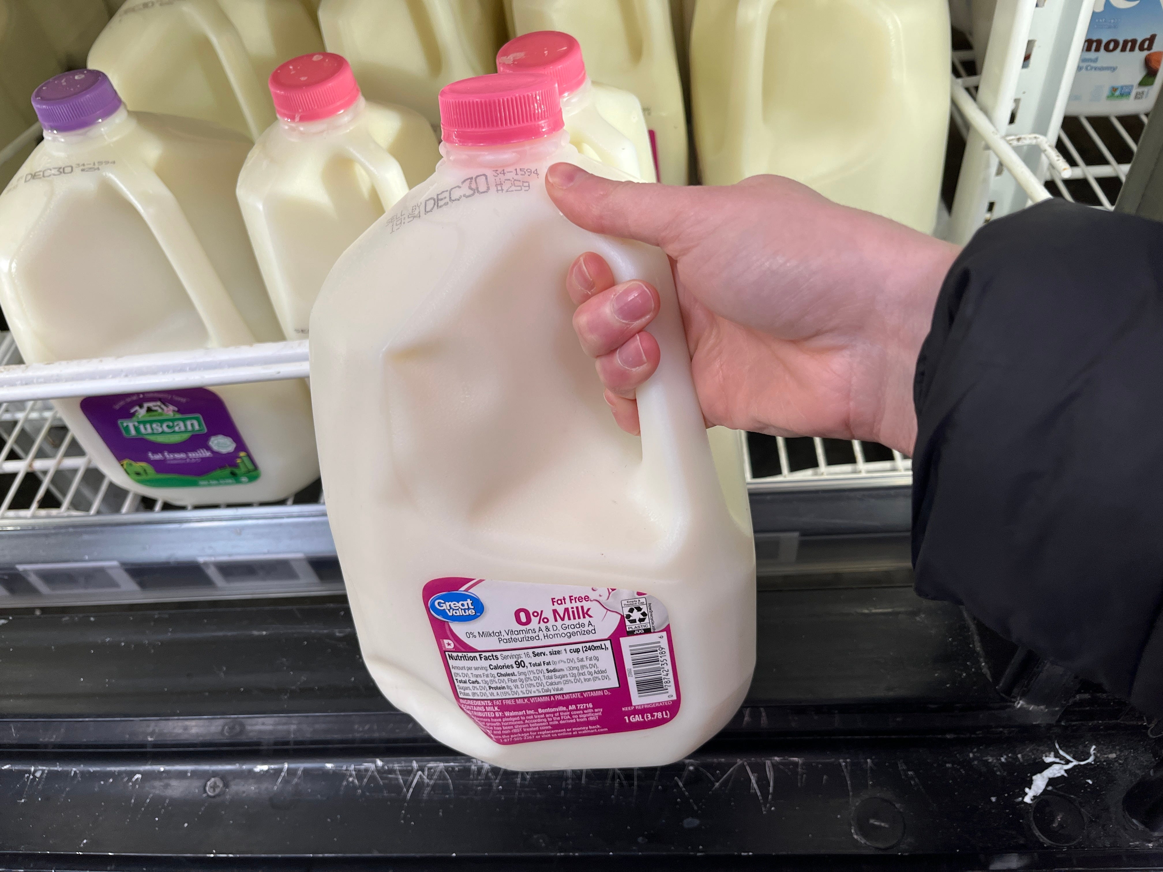 A gallon of skim milk at Walmart in New Jersey.