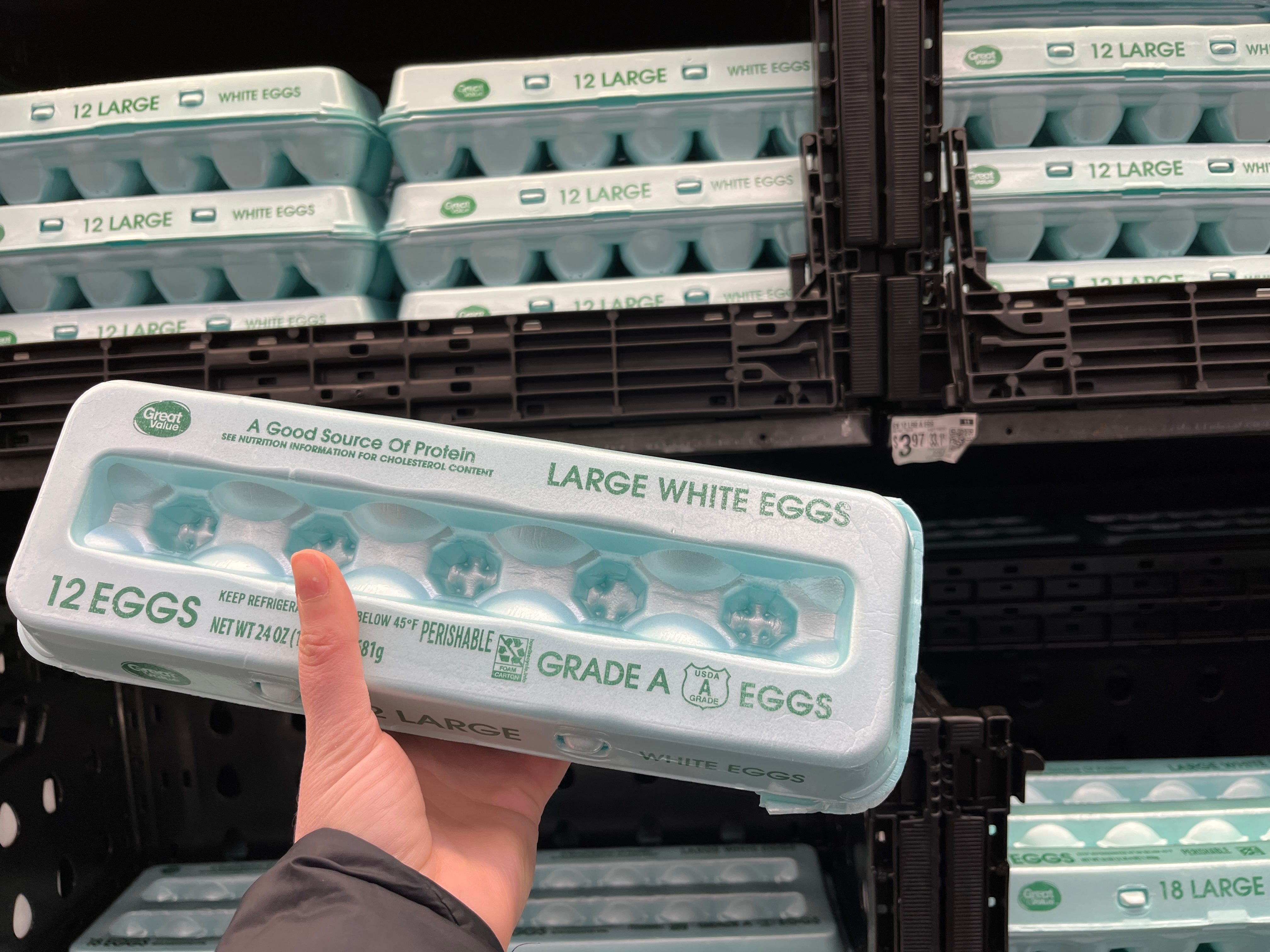 A dozen eggs at Walmart in Wisconsin.