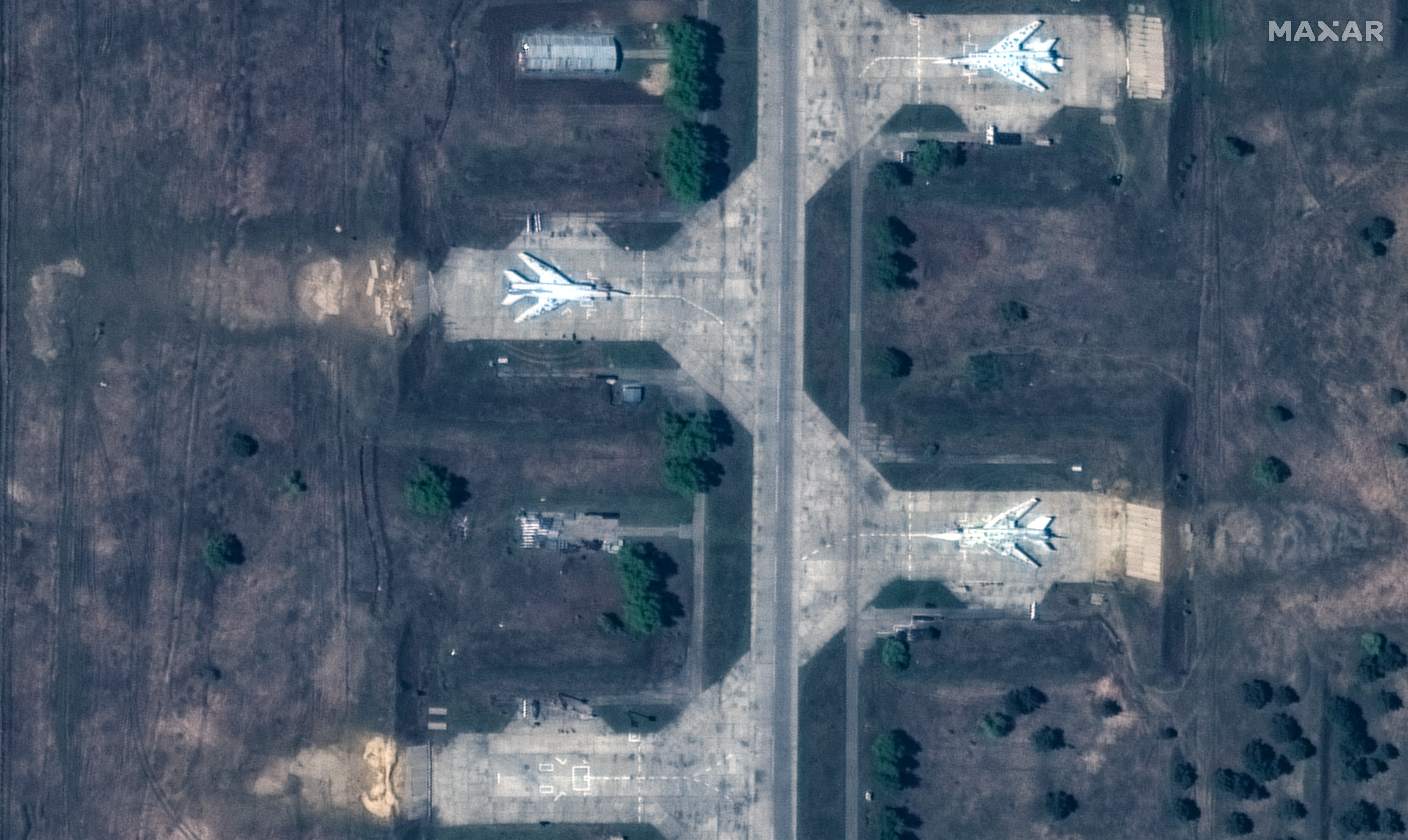 A satellite image shows three Tu-22 aircraft at Belaya airbase on May 22.