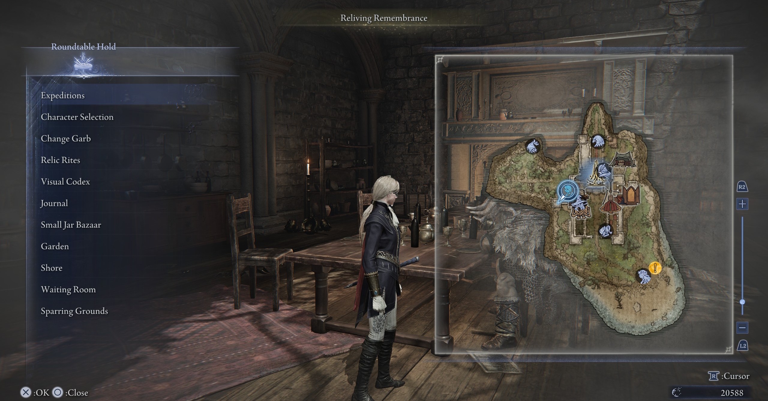 The Duchess standing near the Raider in Roundtable Hold’s dining room in Elden Ring Nightreign