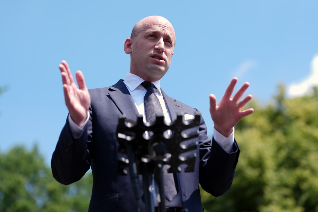 Stephen Miller speaking to the media outside the White House.