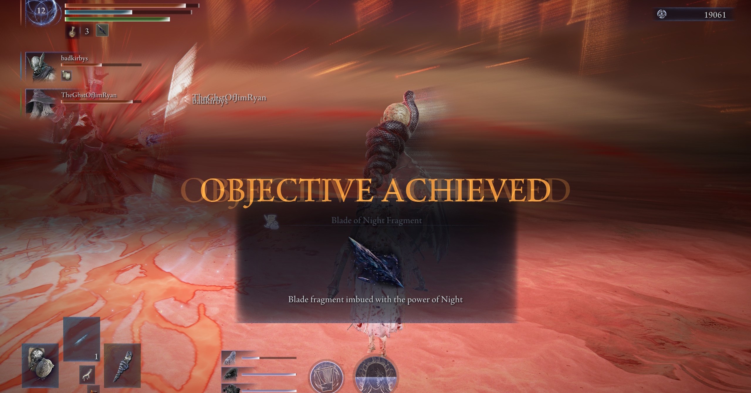 The Revenant acquiring a Blade of Night Fragment in Elden Ring Nightreign