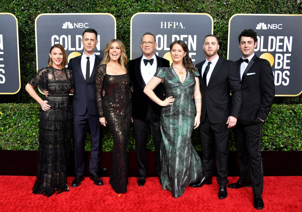 Samantha Bryant, Colin Hanks, Rita Wilson, Tom Hanks, Elizabeth Ann Hanks, Chet Hanks, and Truman Theodore Hanks attend the 77th Annual Golden Globe Awards at The Beverly Hilton Hotel on January 05, 2020 in Beverly Hills, Calif