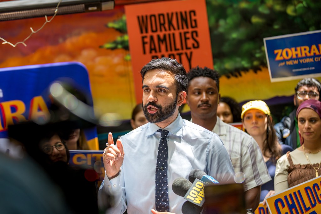 Zorhan Mamdani, New York City mayoral candidate, speaks at a press conference.