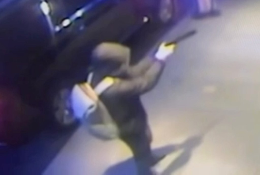 Surveillance footage of a murder suspect.