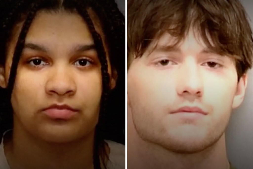 Mugshots of a young woman and a young man.