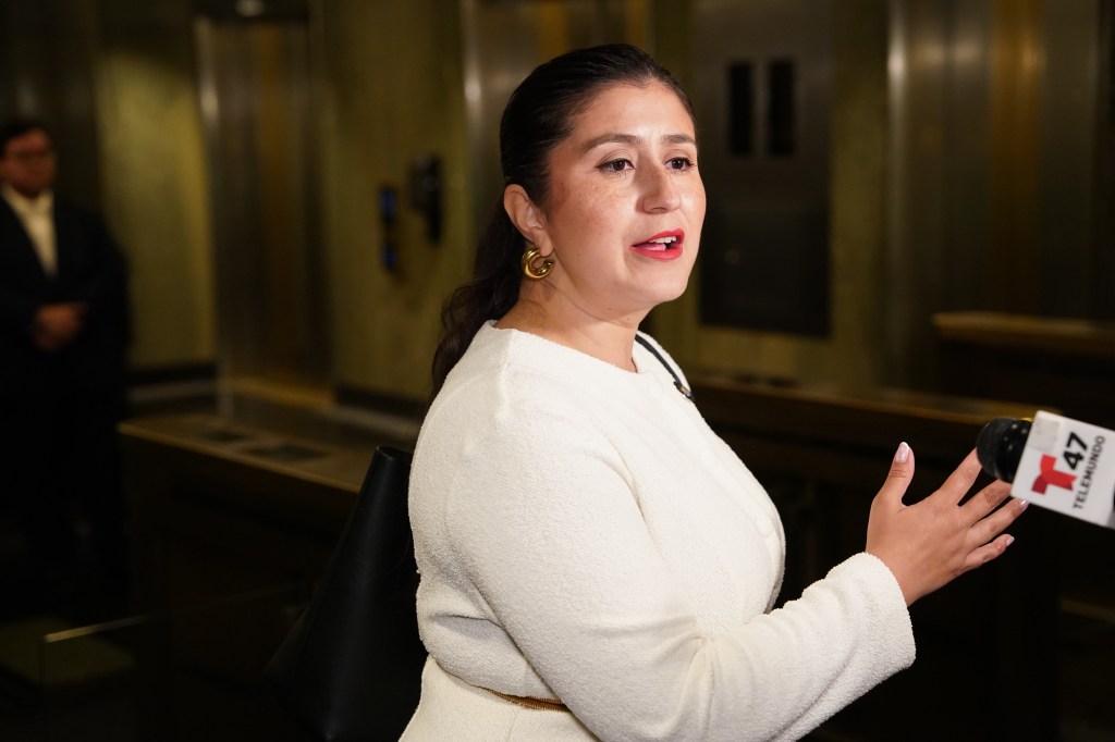 Jessica Ramos is spotted leaving the NYC Democratic Mayoral Debate at NBC Studios at 30 Rockefeller Plaza in NY on June 4, 2025.