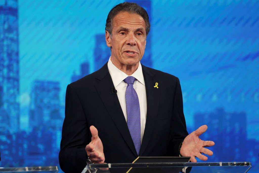 Former NY Gov. Andrew Cuomo speaks during his spot at the democratic debate.