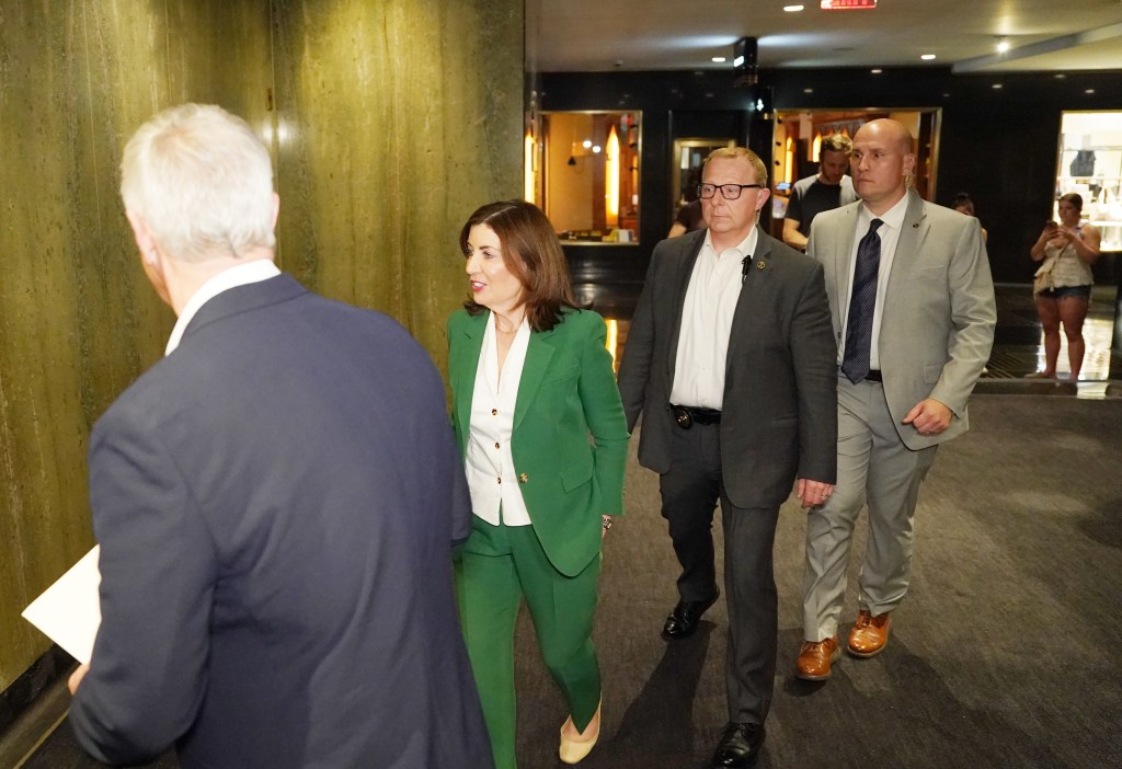 NY Gov. Kathy Hochul leaves NBC Studios after the debate.