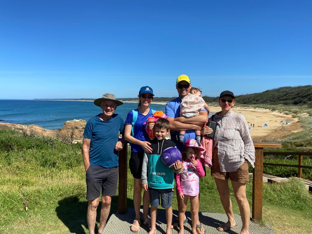 Frank Noble with daughter-in-law Melissa Noble, grandkids, and other family members